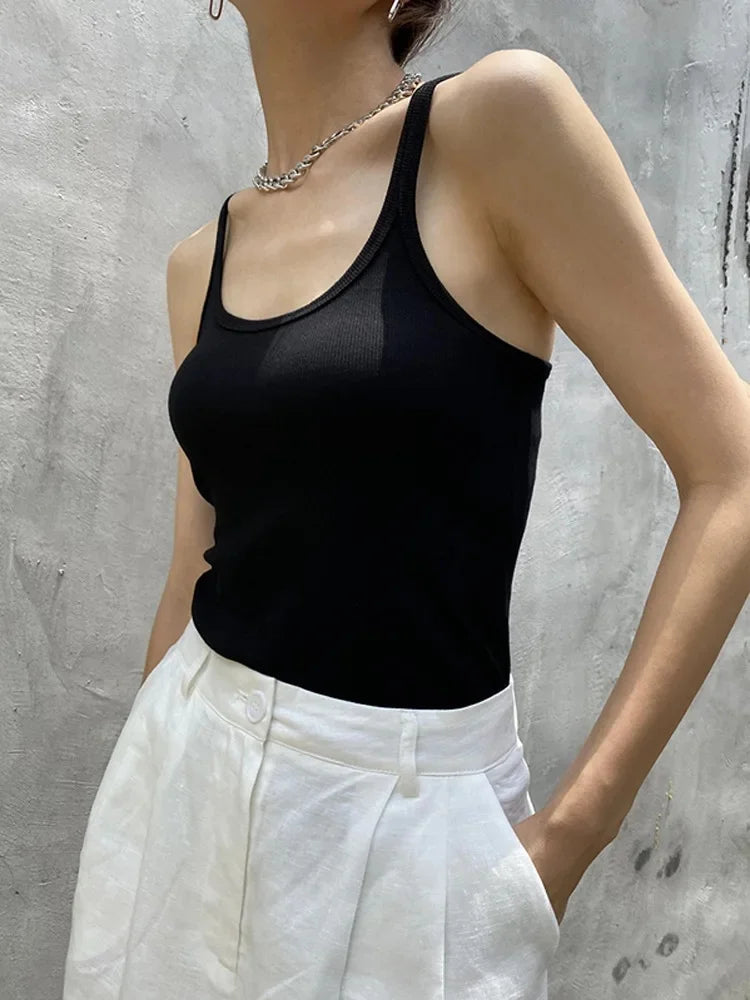 European Style Screw Thread Fitness Tank Top Women's Inner Wear Summer Outer Wear Fine Shoulder Strap Work Shirt Polyester Fiber