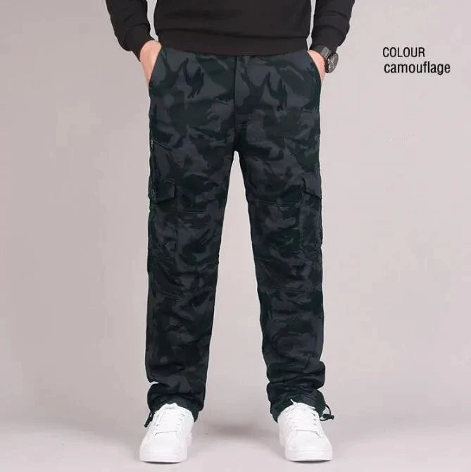 Men's Winter Cargo Pants Double Layer Fleece Warm Thick Camouflage Tactical Cotton Long Trousers Men Baggy Casual Cotton Pants
