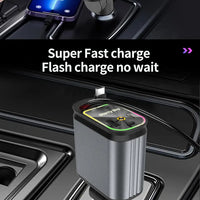 5-in-1 180W Car Fast Charger USB Type-C Power Adapter Retractable Phone Charger With Roof Starlight For IOS Android Phones