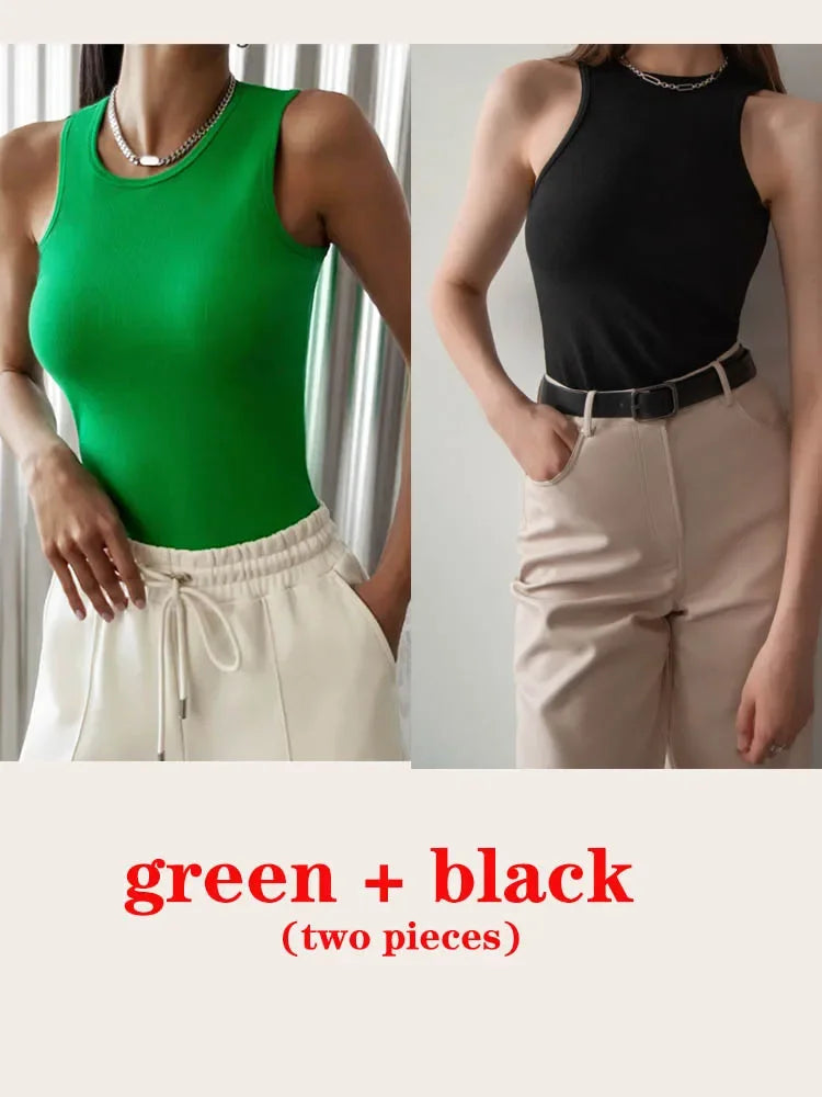 Women's Corset Summer 100% Cotton Crop Top Y2k Knitted Camis O Neck Knit Camisole Sleeveless Vest Solid Slim Tank Tops Women