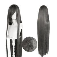 Synthetic 46Inch Black Straight Extra Long Stylish and Versatile Anime Cosplay Wig With Bangs For Daily Party Wear Wig Fashion
