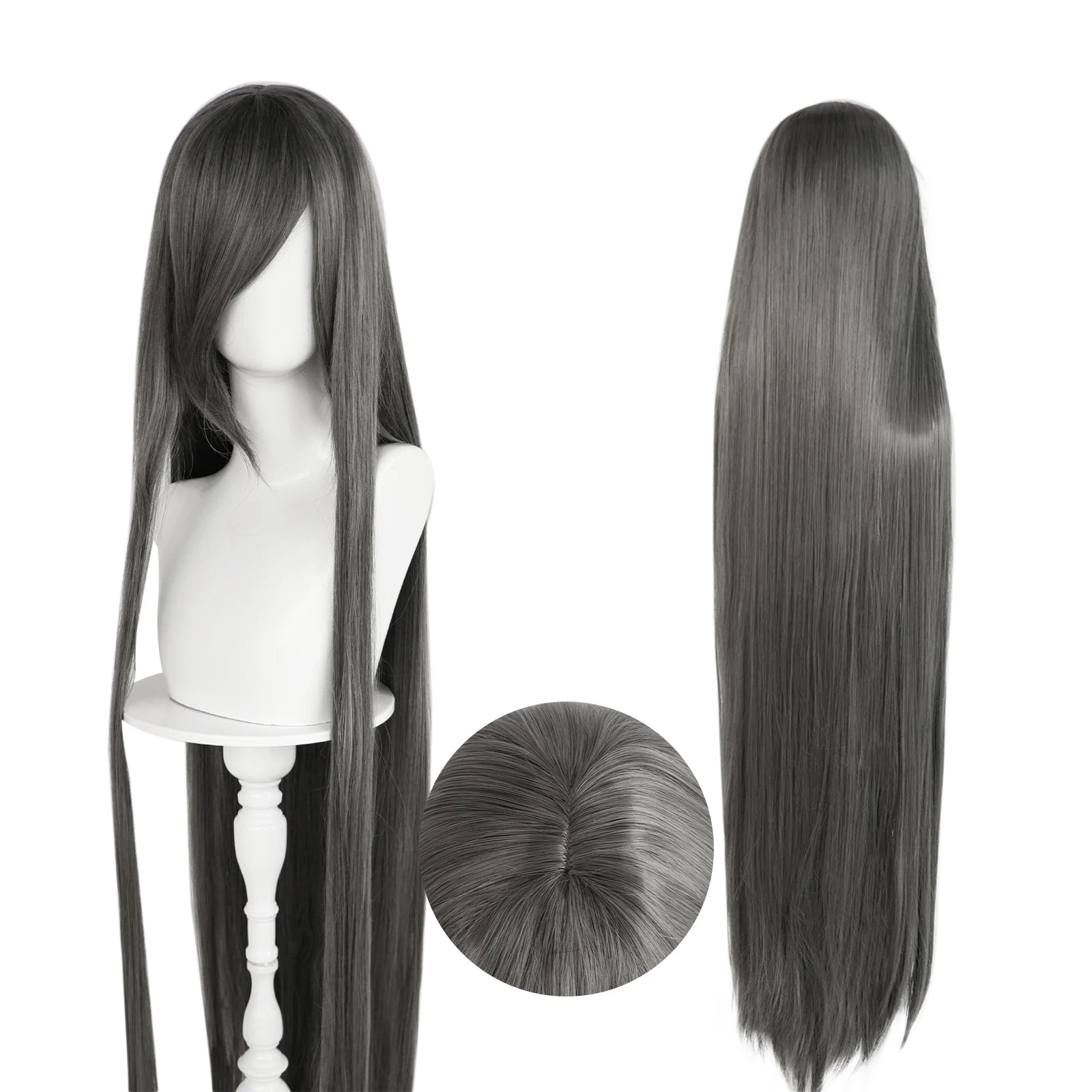 Synthetic 46Inch Black Straight Extra Long Stylish and Versatile Anime Cosplay Wig With Bangs For Daily Party Wear Wig Fashion