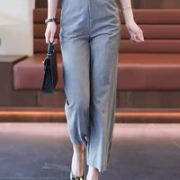 Nine-point Wide-leg Pants for Women in Summer Thin New High-waist Drooping Ice Silk Suit Women's Slim Straight Pants