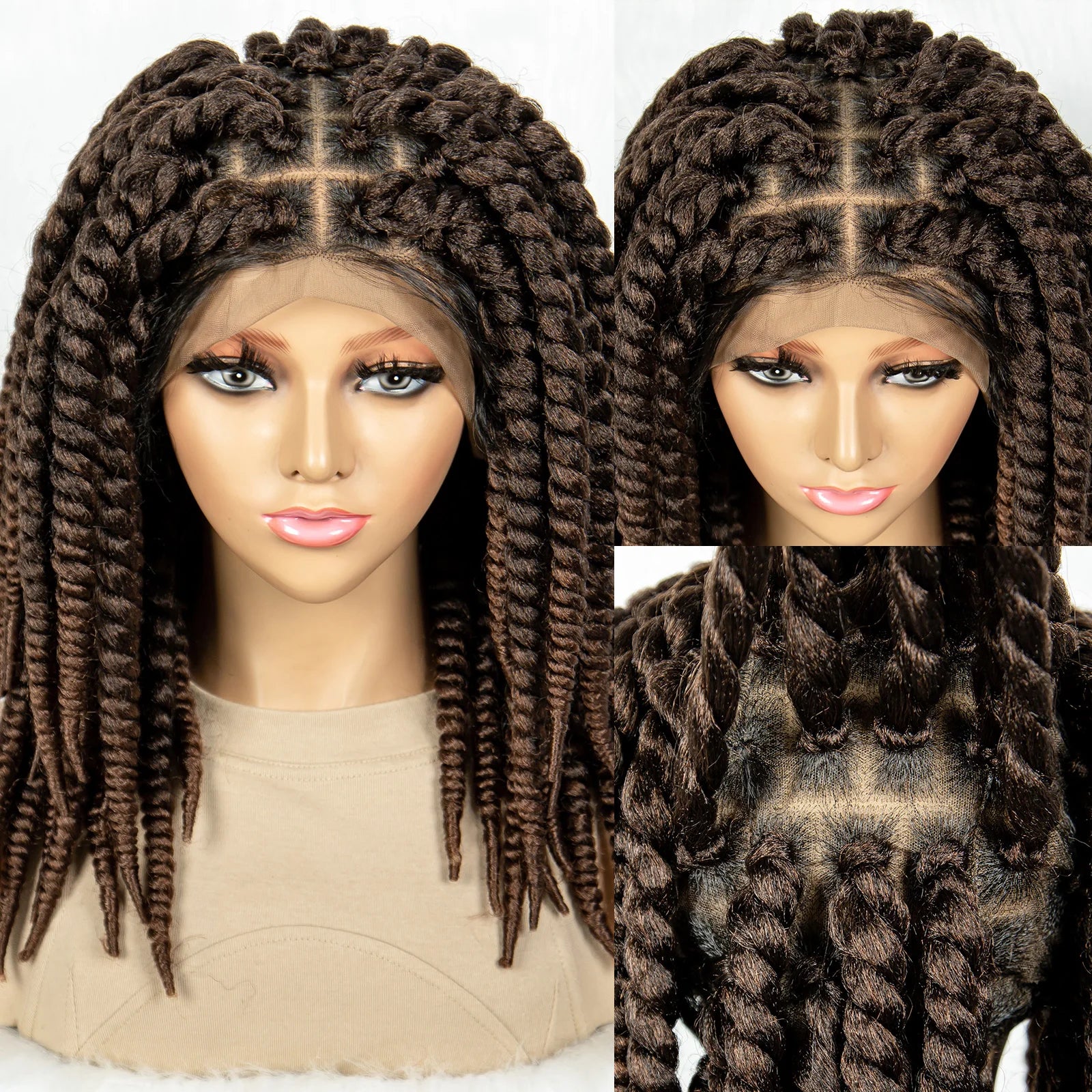 16" Full Lace Twisted Braided Wigs for Black Women Synthetic HD Lace Front Braids Wigs with Baby Hair Natural Lace Braiding Wigs