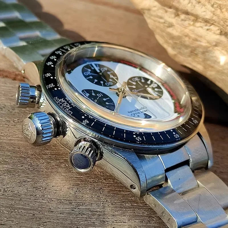 Vakuy Men's 38MM Quartz Watch Sweep Seconds Jinggong VK63A Chronograph Vintage Panda Di Men's Watch