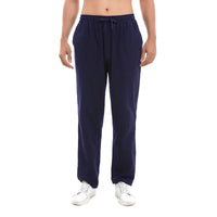 New Men's Cotton Pants Summer Breathable Trousers Solid Color Sweatpants Loose Fitness Lightweight Streetwear