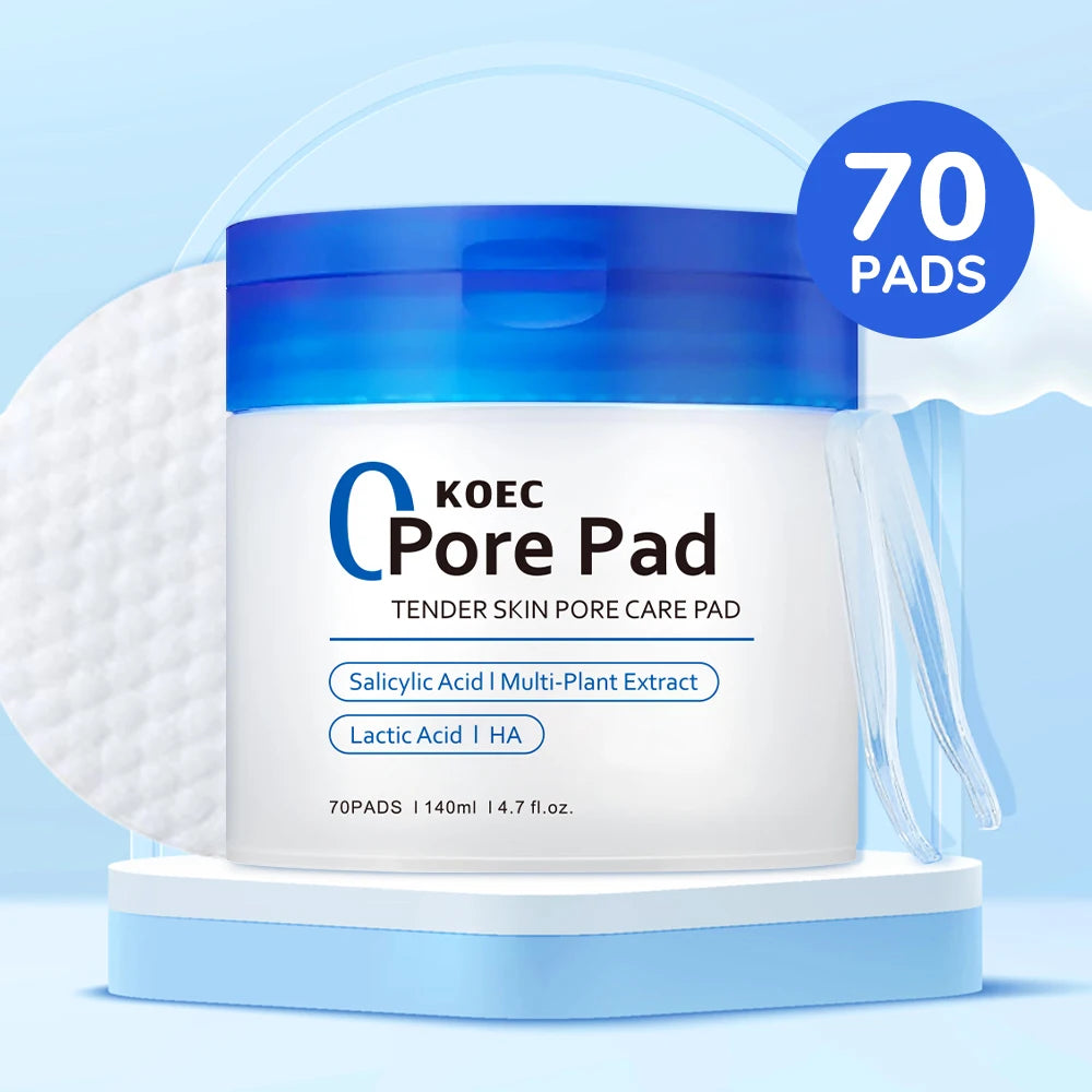 KOEC Zero Pore Pads 70Pads and Red Succinic Acid Facial Peeling Pads , for Exfoliation and Pore Care with AHA Lactic Acid