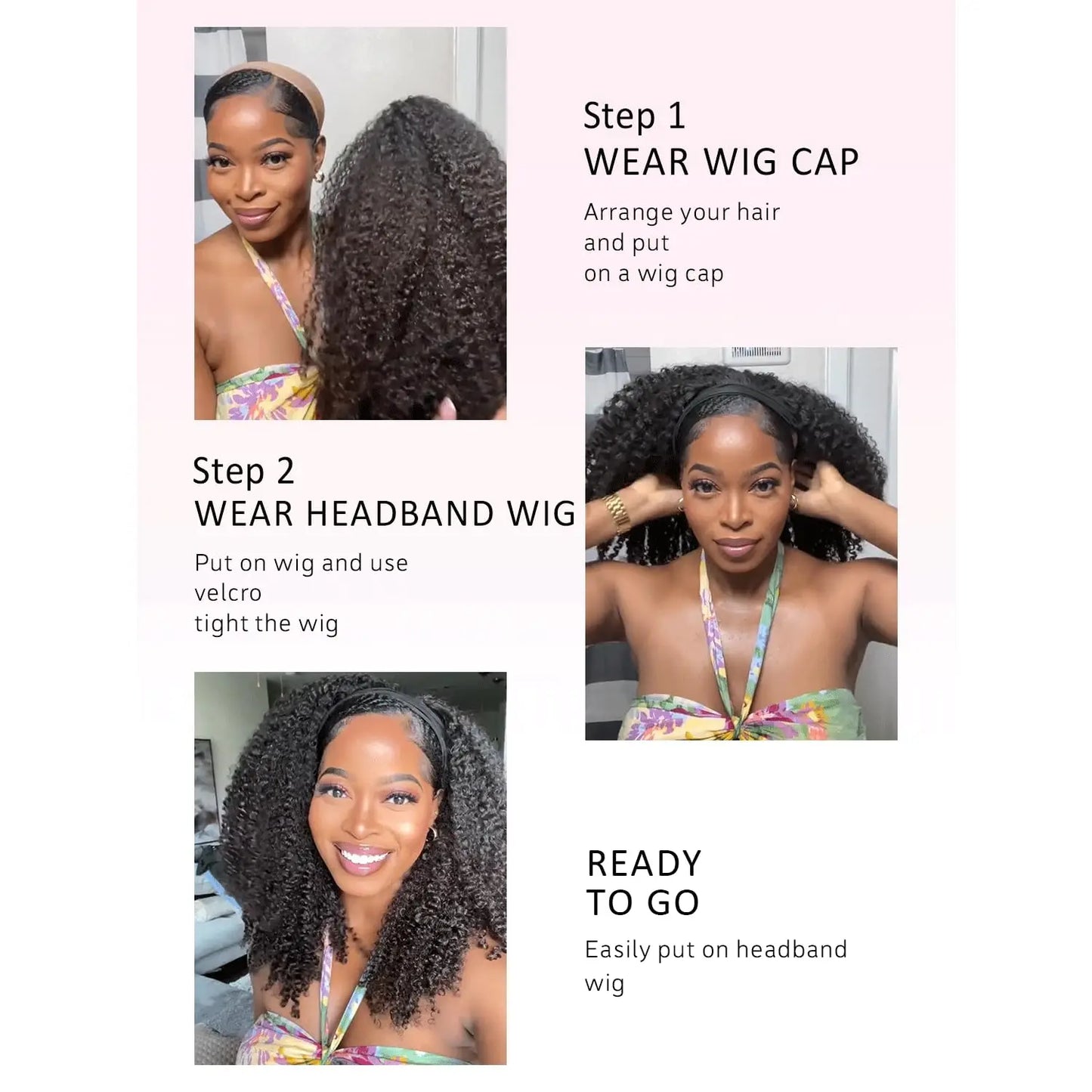 Kinky Curly Headband Wig Human Hair Wigs for Black Women 180% Density Wear and Go Human hair Wig Machine Made Wigs Natural Black