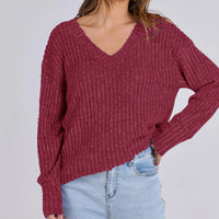 Women's Long Sleeve V-Neck T-Shirt Pit Stripe Milled Fashion Temperament Top