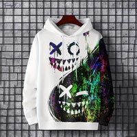 New autumn men's fashionable smiling face design printed soft and comfortable hooded sweatshirt outdoor streetwear