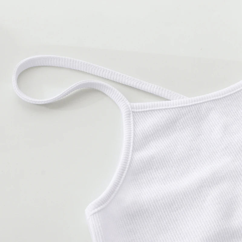 Knitted 94% Cotton Tank Tops Women Black White Sexy Low-Cut Back Cross Crop Tops For Women Streetwear Slimming Sports Vest