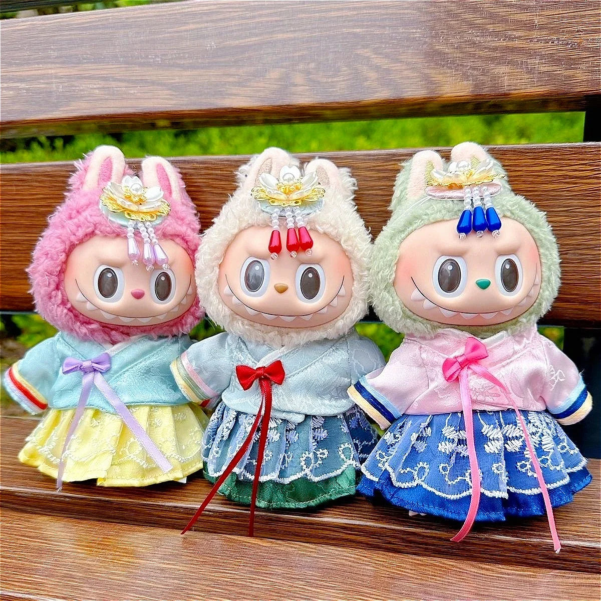 For 15/17cm Labubu Doll Accessories Labubu 3.0 Outfit Korean Traditional Style Dress Set with Hair Clip Doll Clothes