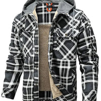 Men's Jackets Winter Hooded Warm Coat Casual Thicken Plaid Work Flannel Snap Sherpa Lined Fleece Clothing US Size