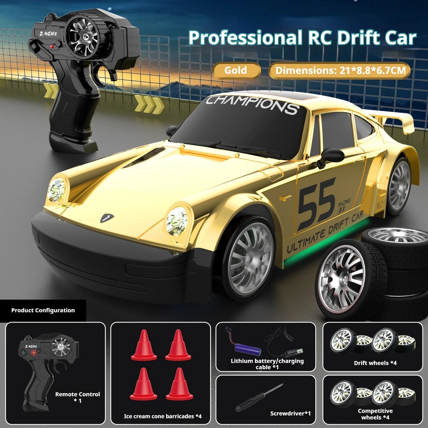 RC Car 1/24 Scale Professional Drift Racing High Speed 4WD Simulation Model RTR Electric Toy Gift for Adults Kids In Stock