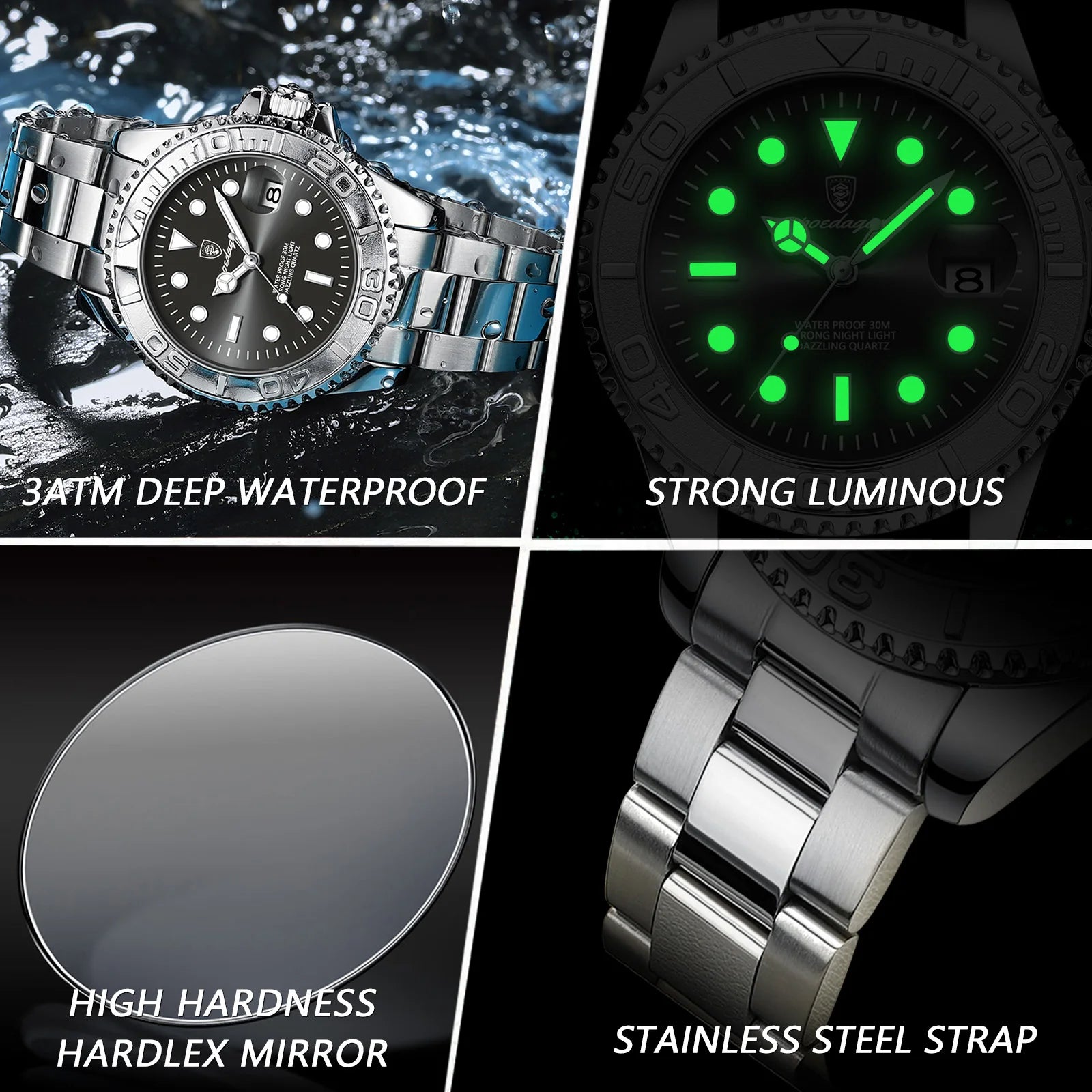 POEDAGAR Business Luxury Man Watch Luminous Waterproof Date Stainless Steel Men Watch High Quality Military Men's Quartz Watches