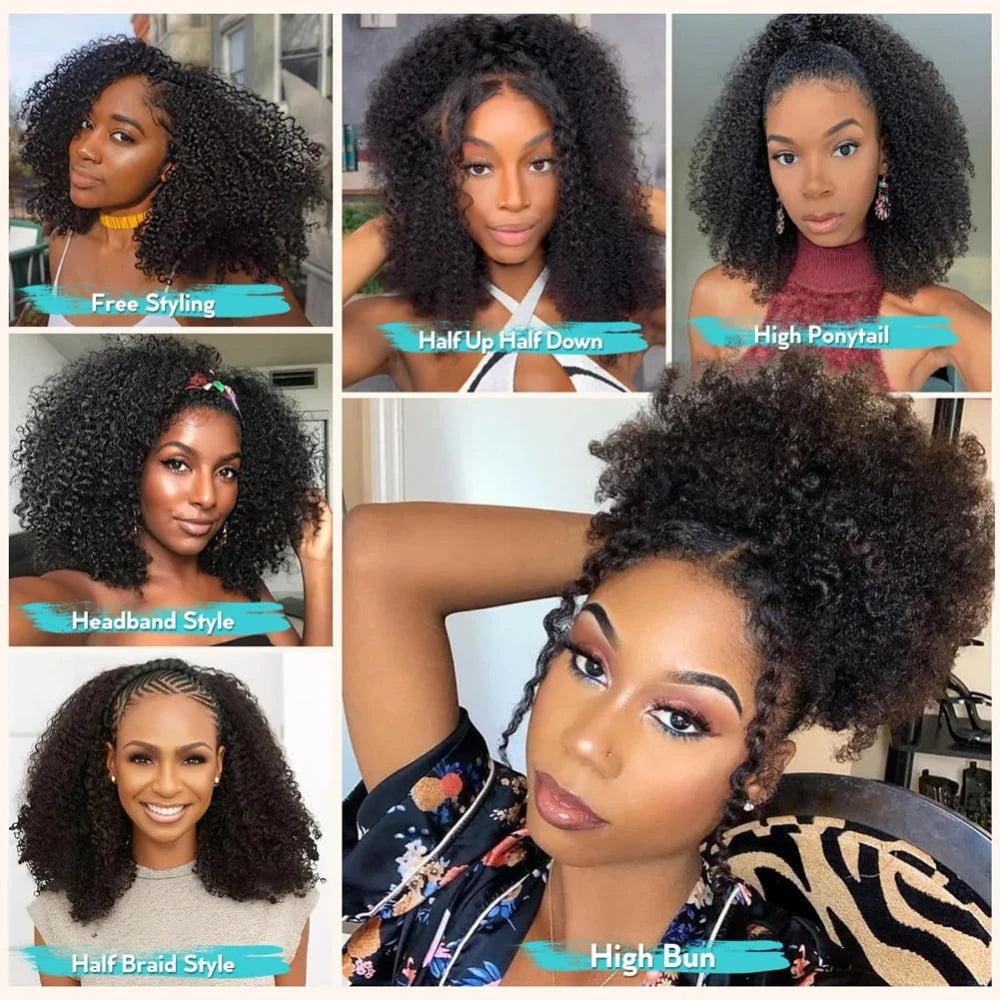 Half Wig Kinky Curly 200% Density Remy Hair Curly Wigs 100% Human Hair No Leave Out Upgrade Glueless Clip In Half Wigs For Women