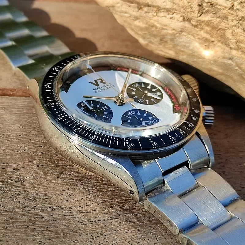 Vakuy Men's 38MM Quartz Watch Sweep Seconds Jinggong VK63A Chronograph Vintage Panda Di Men's Watch