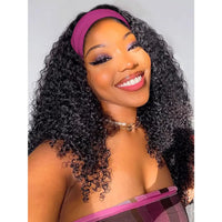 Kinky Curly Headband Wig Human Hair Wigs for Black Women 180% Density Wear and Go Human hair Wig Machine Made Wigs Natural Black