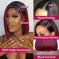 1B 99j Straight Bob Lace Front Wig Ombre TB 27 Honey Blonde HD Lace Wig Human Hair Wigs Glueless Bunrgundy Colored Short Bob Wig