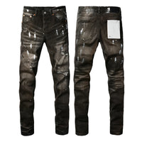 2025 Jeans Man's High Street Blue Ripped Distressed Skinny Jeans Low Rise Denim Trousers Fashion Repair Pants 9003