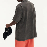 Summer men's washed T-shirt women's cotton loose round neck oversized T-shirt men's Korean Y2k top casual retro