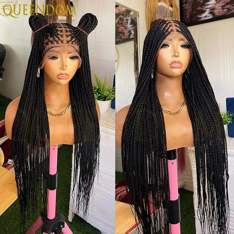36'' Blonde Synthetic Long Cornrows Box Braided Full Lace Front Wig for Black Women Straight Lace Front Braiding Hair Wig