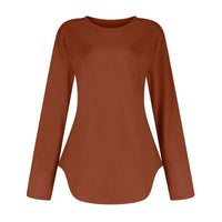 Traf 2024 Mujer Womens Long Sleeve Round Neck Shirts Side Split Basic Loose Tunic Tops Casual Shirts Ropa De Mujer Fashion