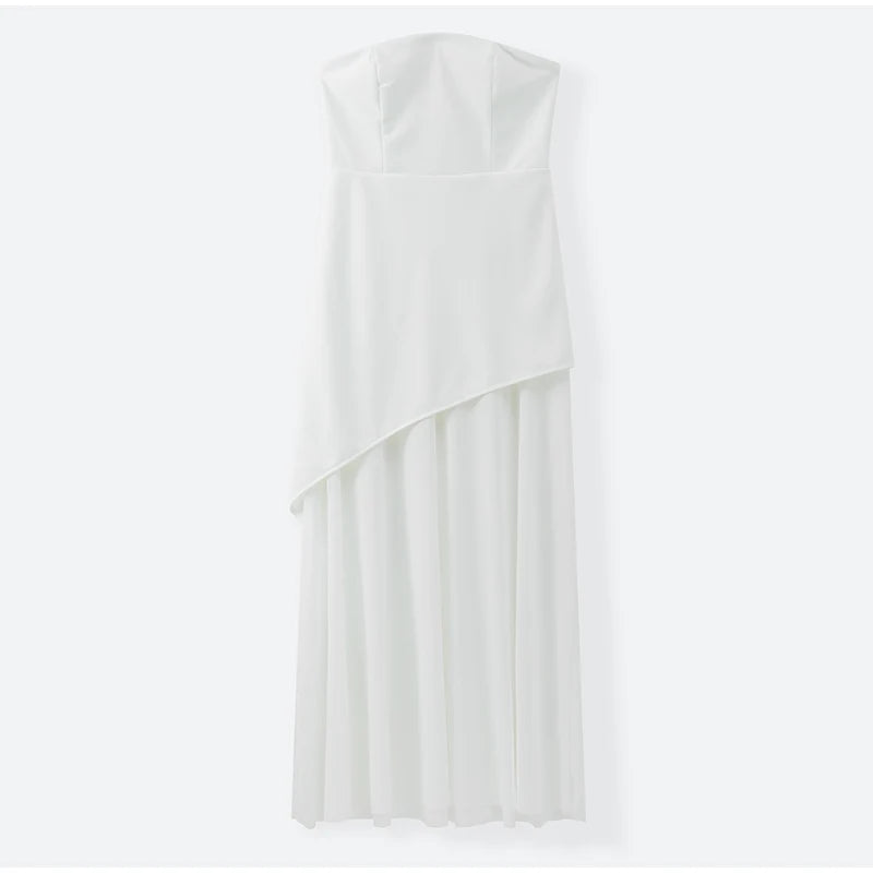 Fashion Contrast Women's V-neck Sling Long Dress For Women Elegant Pleated Backless Sleveless Maxi Dresses Lady Evening Vestidos