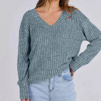 Women's Long Sleeve V-Neck T-Shirt Pit Stripe Milled Fashion Temperament Top