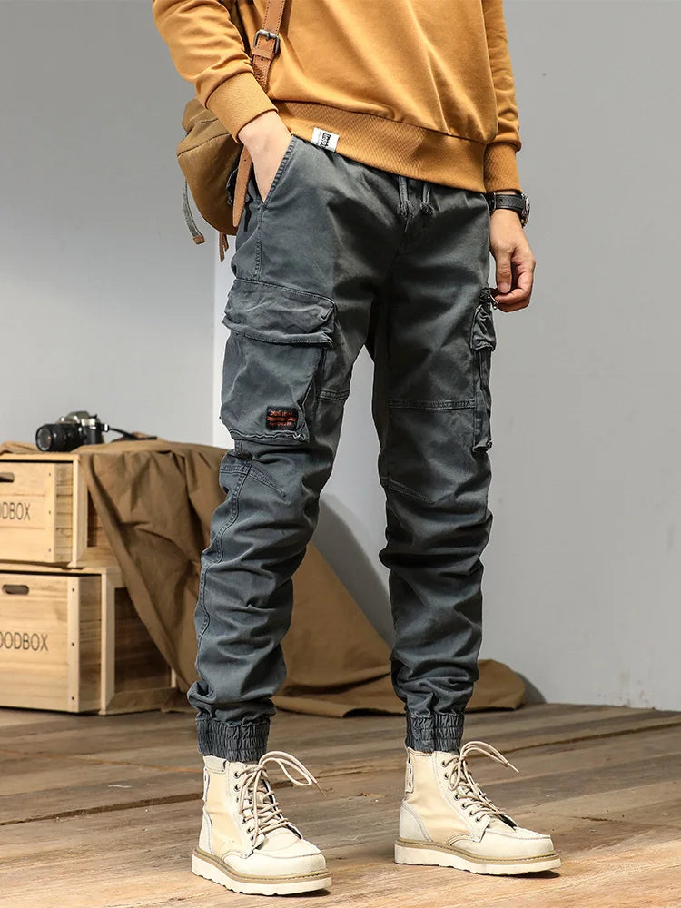 Spring and autumn trendy Cargo pants for men, slim, leggings, ruffian and handsome trousers, American multi bag pants, outdoor v