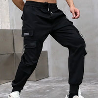 Men's Cargo Pants Casual Hip Hop Hit Color Multiple Pockets Trousers Streetwear Ribbons Techwear Sweatpants