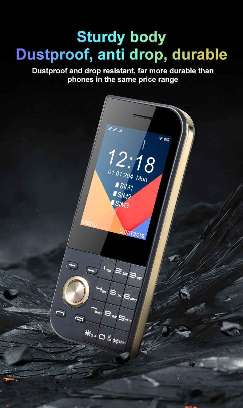 2025 New Push Button Mobile Phone 2.8' Three SIM 3SIM Bluetooth Flashlight MP3 Wireless FM Camera Vibration BigHorn CellPhone