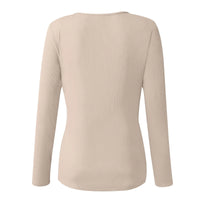 Women'S Button Color V-Neck Long Sleeve T-Shirt Top Blouse Tee Solid Color Sexy Slim Spring Autumn Lady Button Knit Top Women So