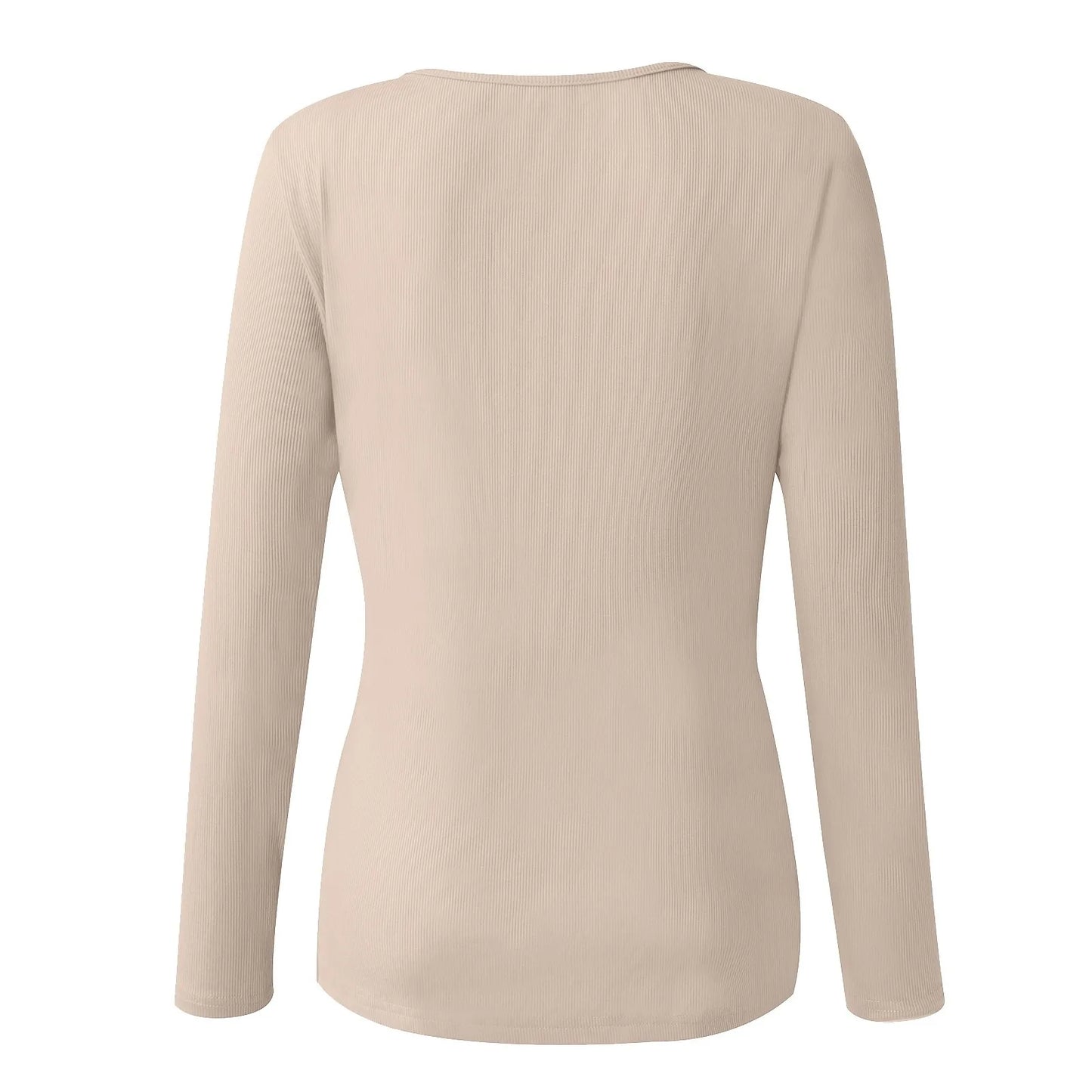 Women'S Button Color V-Neck Long Sleeve T-Shirt Top Blouse Tee Solid Color Sexy Slim Spring Autumn Lady Button Knit Top Women So