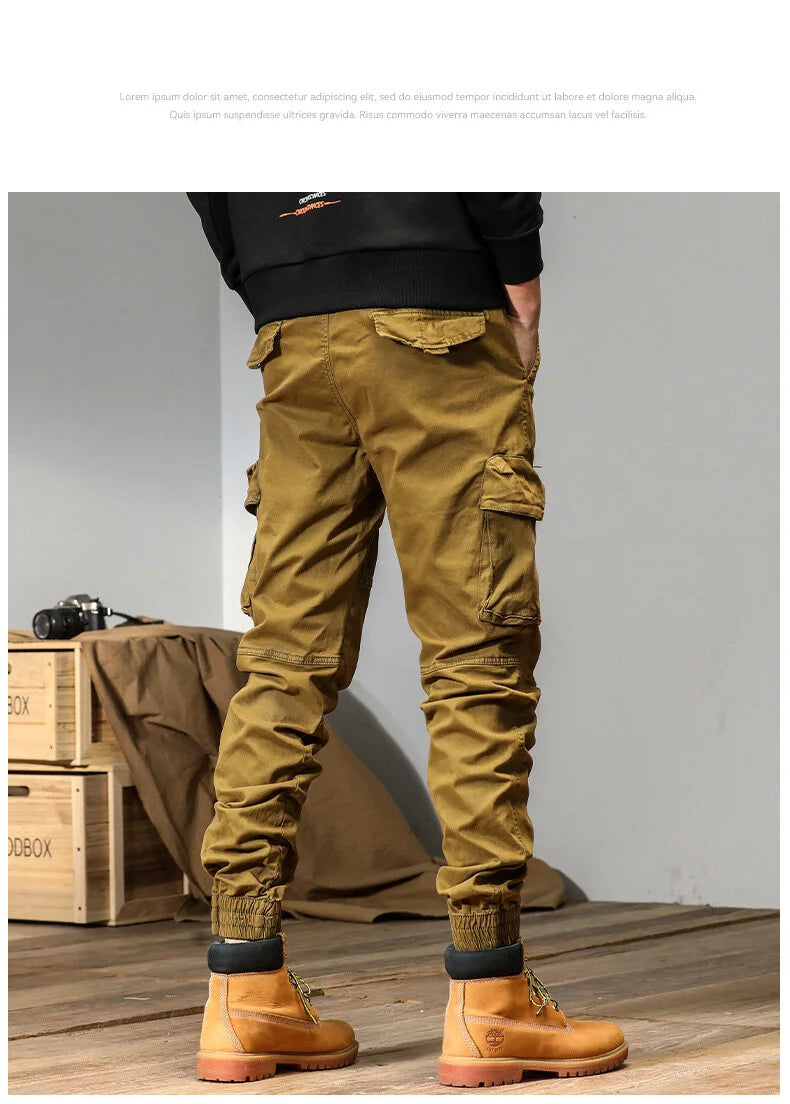 CAAYU Joggers Cargo Pants Mens Casual Y2k Multi-Pocket Male Trousers Sweatpants Streetwear Techwear Military Green Track Pants
