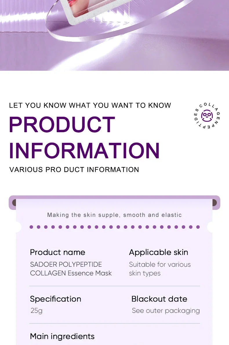 Collagen Anti Wrinkle Facial Mask Anti Aging Fade Fine Lines Firm Skin Moisturizing Brightening Smooth SkinCare Korean Cosmetics