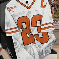 Summer Fashion Butterfly 23 Print TShirt For Women V-Neck Mesh Hole Short Sleeve Sports Football Jersey Y2K Loose Women Clothing