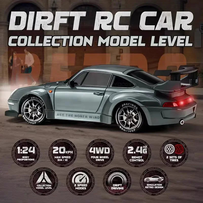 RC Drift Car 1/24 4WD Mini RC Racing Vehicle Model High Speed 2.4G Radio Half Scale with Light Remote Control Car Drive Gifts