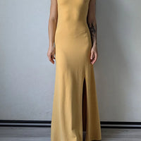 Knit Sleeveless Dresses For Women Long Elegant White High Slit Dress Bodycon Ladies Office Skinny Maxi Tank Rib Dress Female