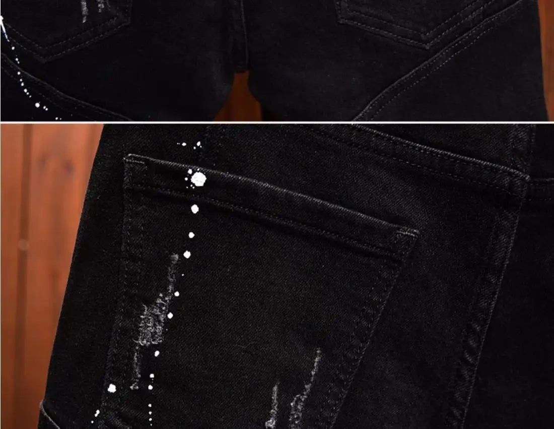 Fashion Trendy Slim Denim Jeans Men Distressed Ripped Holes Patches Spring Autumn Casual Design Korean Luxury Clothing Trousers