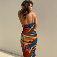 Tie Dye Print Ribbed Midi Dress For Women 2024 Summer Outfits Bodycon Side Slit Y2K Outfits Sexy Streetwear Long Dress