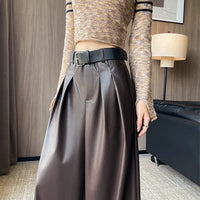 High Waist Wide Leg PU Leather Pants Women's Suit Casual Floor Length Trousers Autumn Winter New Style Loose Fit Long Pants
