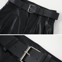 High Waist Wide Leg PU Leather Pants Women's Suit Casual Floor Length Trousers Autumn Winter New Style Loose Fit Long Pants