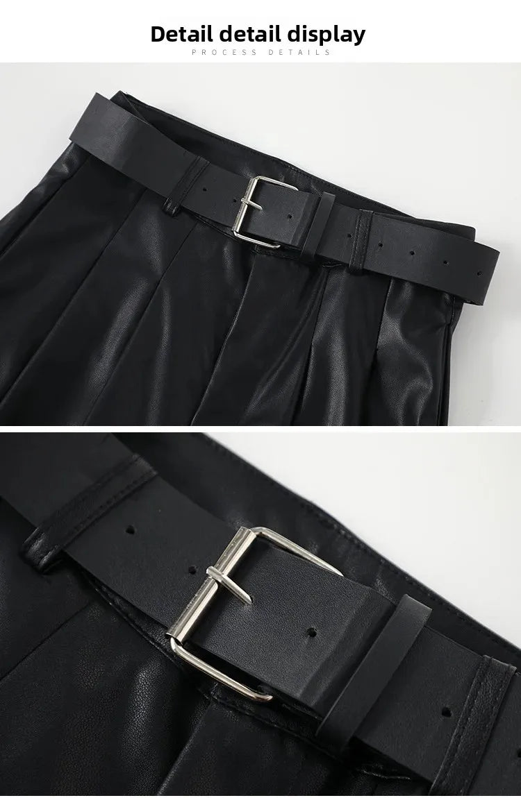 High Waist Wide Leg PU Leather Pants Women's Suit Casual Floor Length Trousers Autumn Winter New Style Loose Fit Long Pants