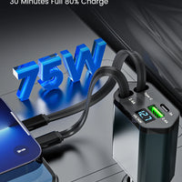 Elough 4 IN 1 Retractable Car Charger Fast Charging USB C To USB C ios Cable Charger USB Type C Car Adapter For iPhone Huawei