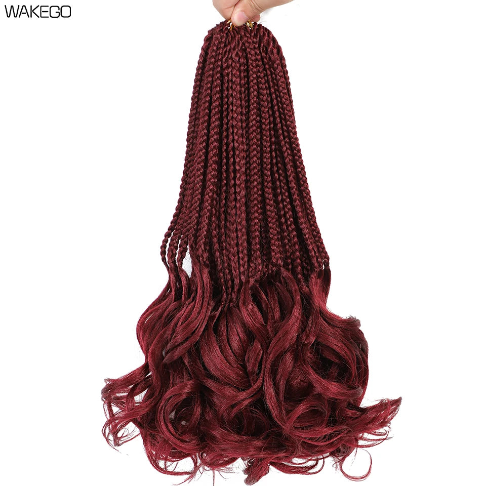 14 18 24 Inch French Curl Box Braids Crochet Hair Ombre Brown to Blonde Prelooped Synthetic French Curls Braiding Hair for Women