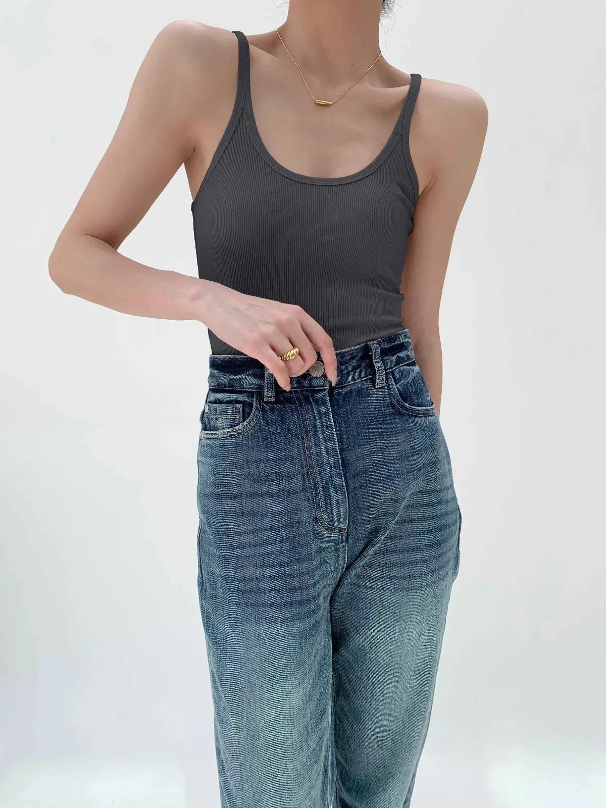 European Style Screw Thread Fitness Tank Top Women's Inner Wear Summer Outer Wear Fine Shoulder Strap Work Shirt Polyester Fiber