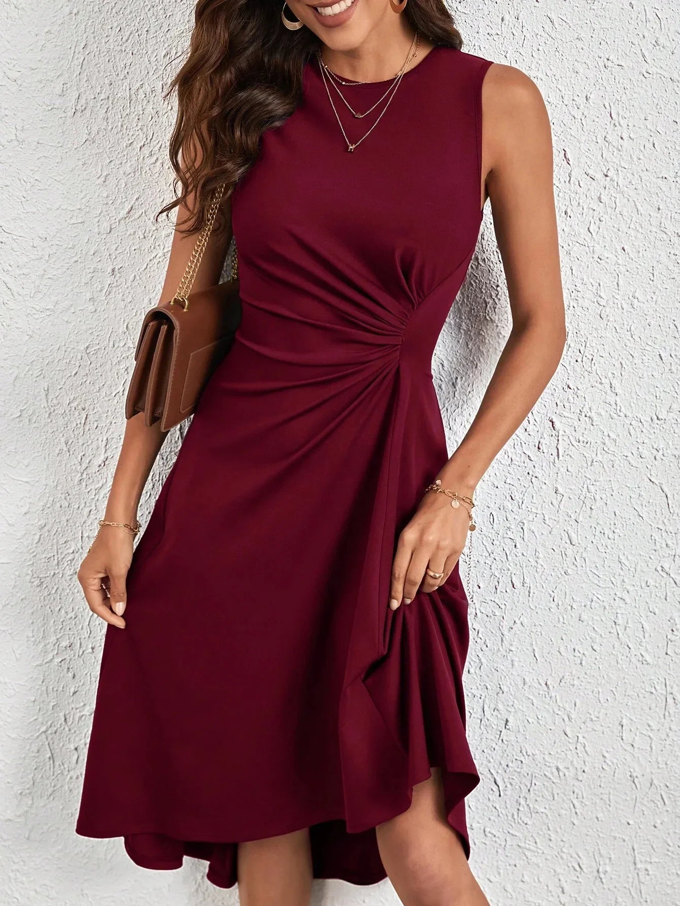 Summer New Women's Dress Fashion Sexy Slim Sleeveless A-line Dress Elegant Simple Office Red Korean Midi Dress For Female Party