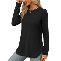 Traf 2024 Mujer Womens Long Sleeve Round Neck Shirts Side Split Basic Loose Tunic Tops Casual Shirts Ropa De Mujer Fashion
