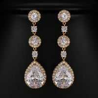 Minimalism Teardrop Round Zircon Long Dangle Earrings for Women 2021 Wedding Engagement Jewelry Bridal Drop Earrings Statement